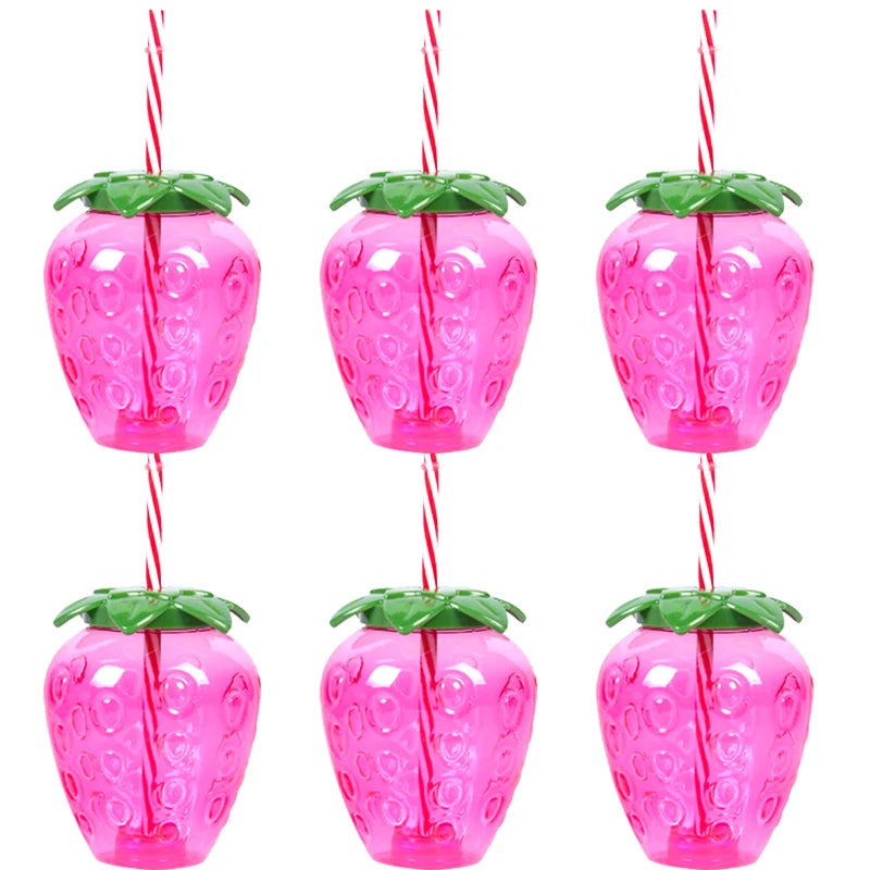 Fruit Shaped Party Cups in Pineapple, Coconut and Strawberry Designs, 6 or 10-Piece Plastic Drink Cup Sets for Luau Birthdays and Summer Celebrations