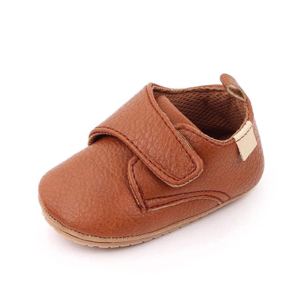 Baby Strap Shoes with Rounded Toes and Heel Pull Tabs, Solid Color Moccasin-Style Footwear for Infant Boys and Girls Everyday Outfits
