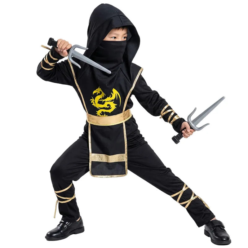 Samurai Ninja Costume for Kids with Hooded Warrior Styling and Toy Accessory Options for Halloween Parties, Cosplay and School Performances