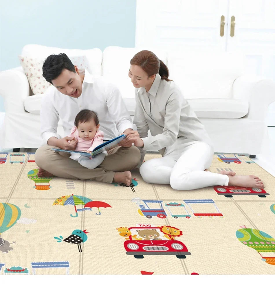 Foldable Baby Activity Mat with Double-Sided Prints, LDPE Padded Wipe-Clean Floor Surface and Carry Bag for Supervised Tummy Time and Toddler Play