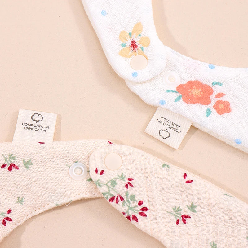 Floral Cotton Baby Bibs 5-Pack with Scalloped Edges, Korean-Style Newborn Drool Bib Set for Boys and Girls, Feeding and Baby Shower Gifts