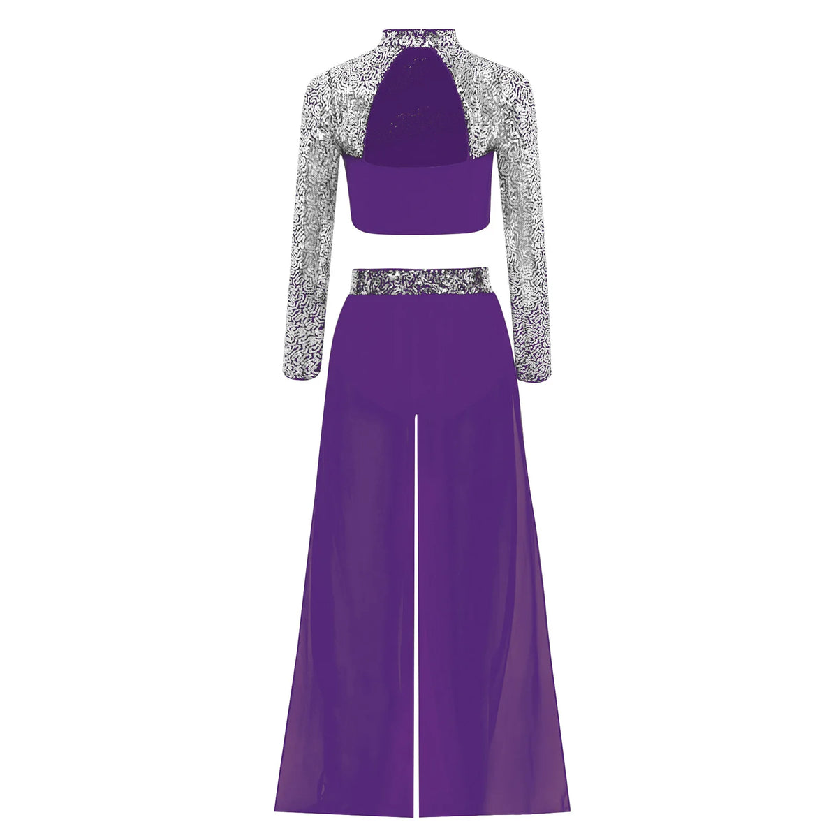 Girls Lyrical Dance Costume Set with Mock Neck Sparkle Top and Wide Leg Pants, Chiffon Overlay and Sleeveless Styles for Recitals and Stage Performances