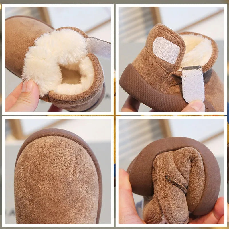 Toddler Winter Ankle Boots with Cozy Plush Lining, Short Cold-Weather Shoes for Boys and Girls in Brown, Beige, Black or Pink, CN15-24