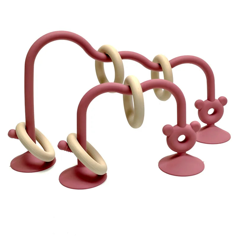 Silicone Suction Bead Toy with Curved Track and Sliding Rings, Colorful Tabletop Activity for Supervised Grasping and Visual Exploration
