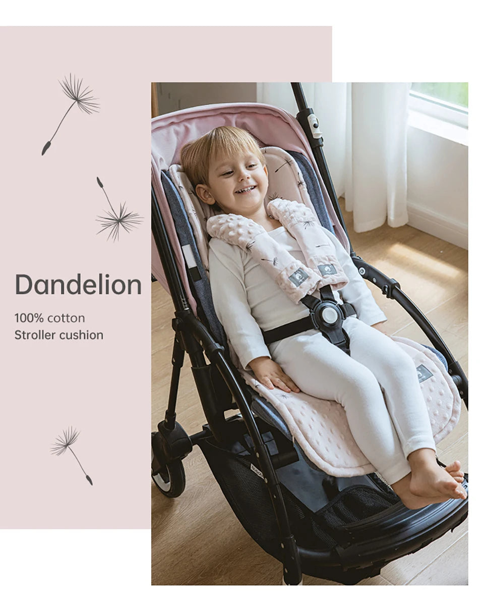 Stroller Liner and Harness Cover Set, Soft Printed Seat Cushion with Matching Strap Pads and Textured Panels in Five Decorative Print Options