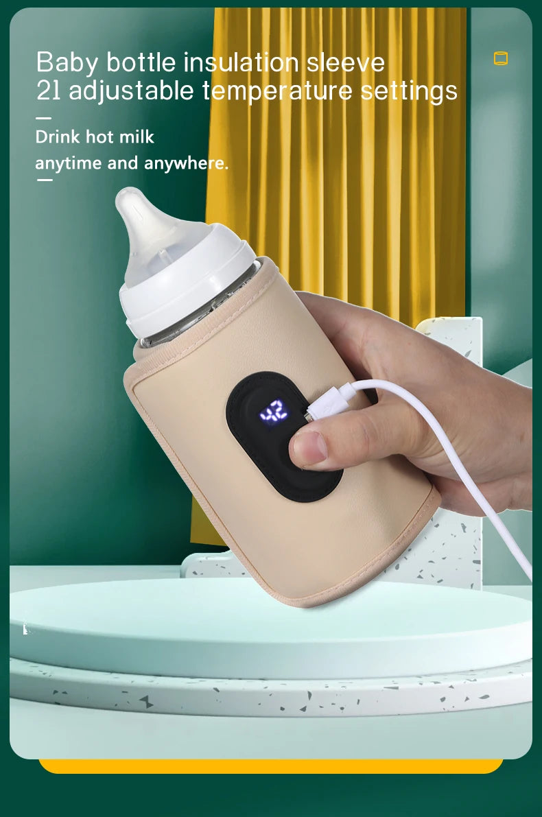 Digital Bottle Warming Wrap with 21 Temperature Levels, USB Powered Baby Milk Warmer Sleeve for Travel Using a 5V 2A External Power Source