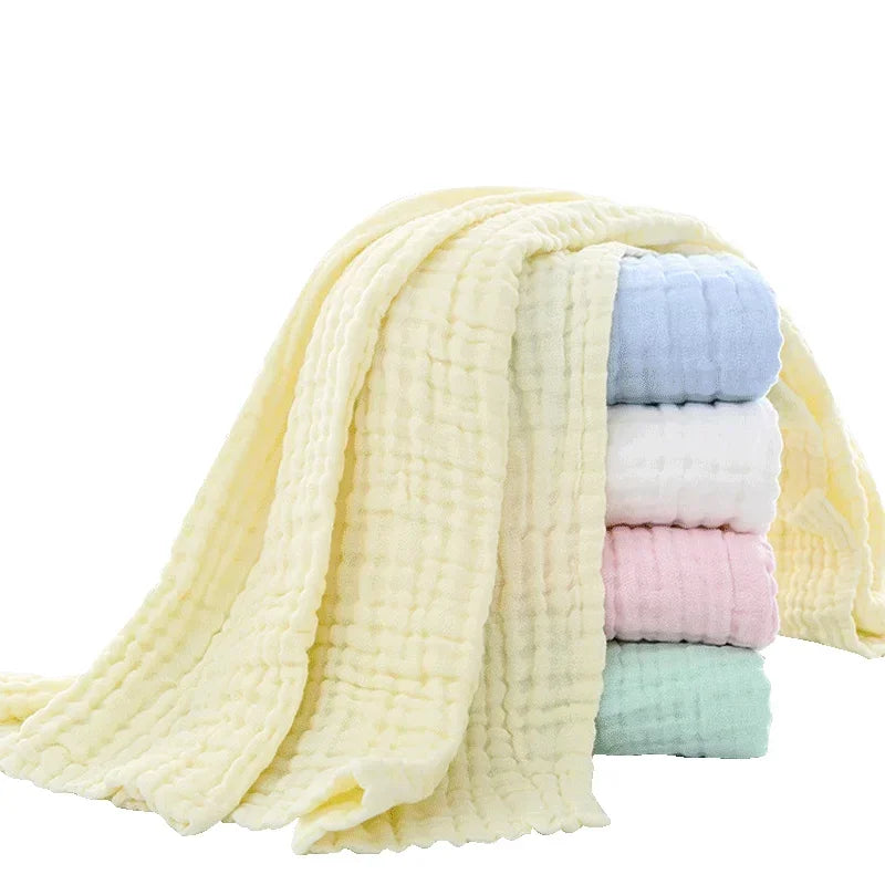 6-Layer Cotton Muslin Baby Bath Towel with Bubble Gauze Texture, Approx. 105 x 105 cm Square Receiving Blanket for Parent-Supervised Care