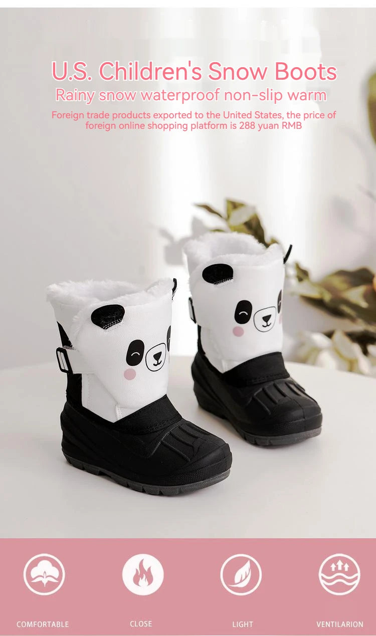 Kids Unicorn Winter Boots with Plush Trim, Gold-Tone Horn and Ear Details, Pink and White Fantasy-Themed Cold-Weather Footwear for Girls