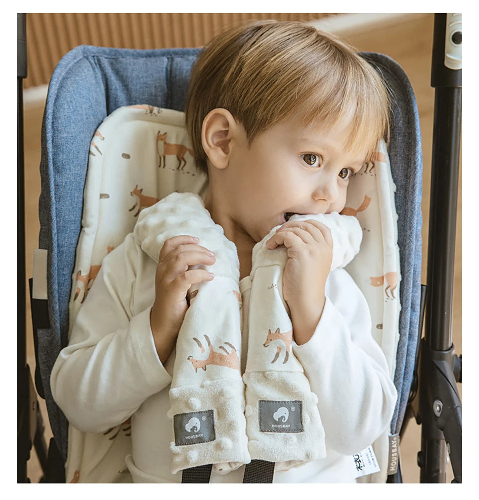 Stroller Liner and Harness Cover Set, Soft Printed Seat Cushion with Matching Strap Pads and Textured Panels in Five Decorative Print Options