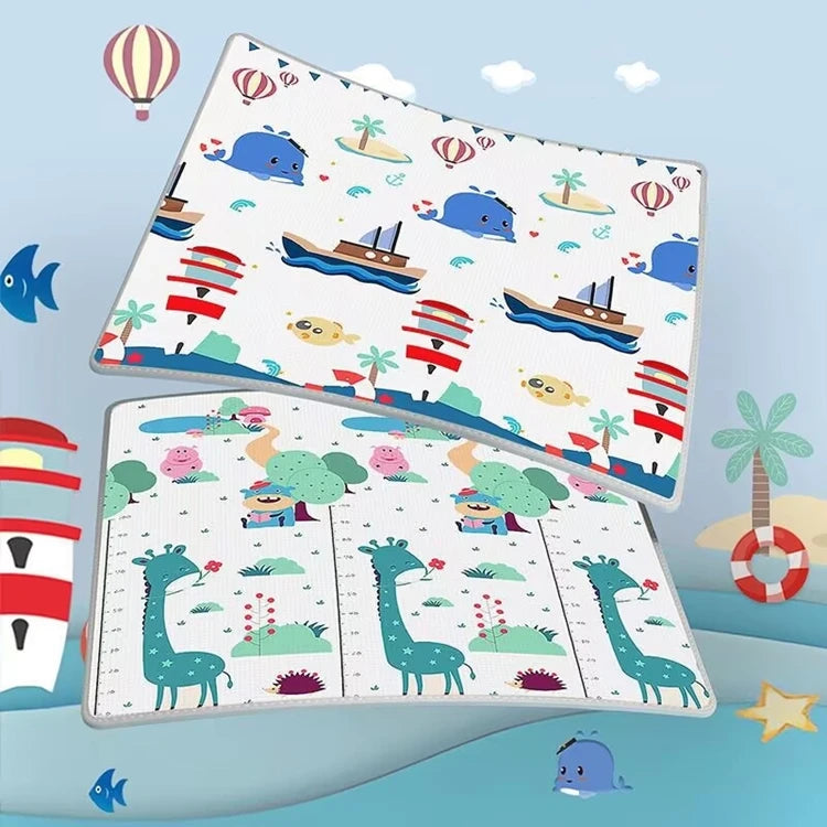 Double-Sided Baby Floor Mat with Animal and Scene Prints, Foldable Foam Crawling Rug in Five Size and Thickness Options for Supervised Play