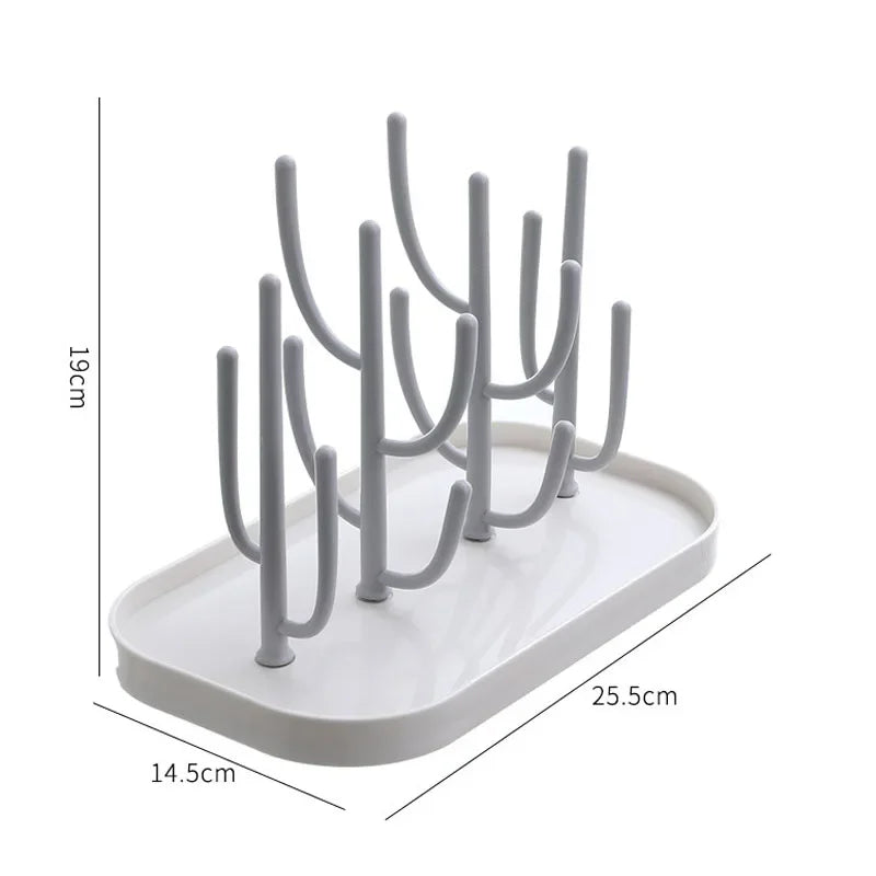 Detachable Baby Bottle Drying Rack with Branch Holders and Water Catch Tray, ABS and PP Countertop Drainer for Bottles and Feeding Accessories