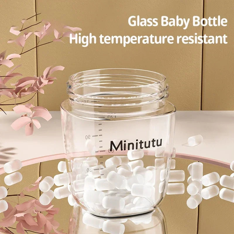 Glass Baby Feeding Bottle, Borosilicate Milk Bottle with Silicone Nipple and Bottom Air Return Valve, 80 mL, 160 mL and 240 mL Infant Options