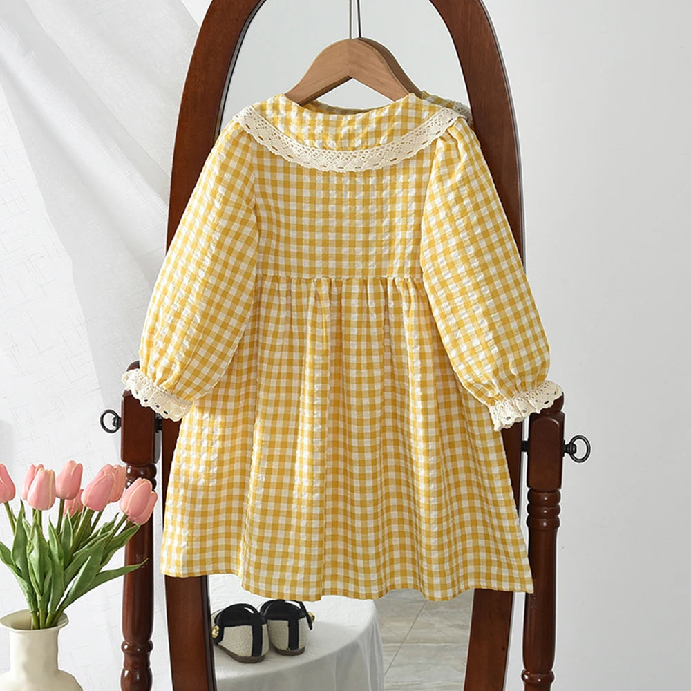 Toddler Girls Floral Dress with Oversized Collar and Long Sleeves, Bear Leader Outfit in Sizes 2T–6T for Spring, Fall and Family Photos