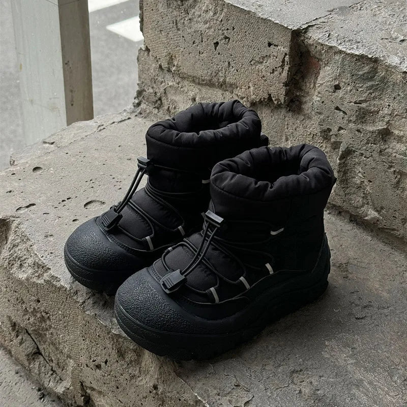 Toggle-Lace Kids Winter Boots with Padded Collars and Chunky Tread Soles, Boys and Girls Snow-Style Ankle Shoes in Four Colors, Sizes 26-37