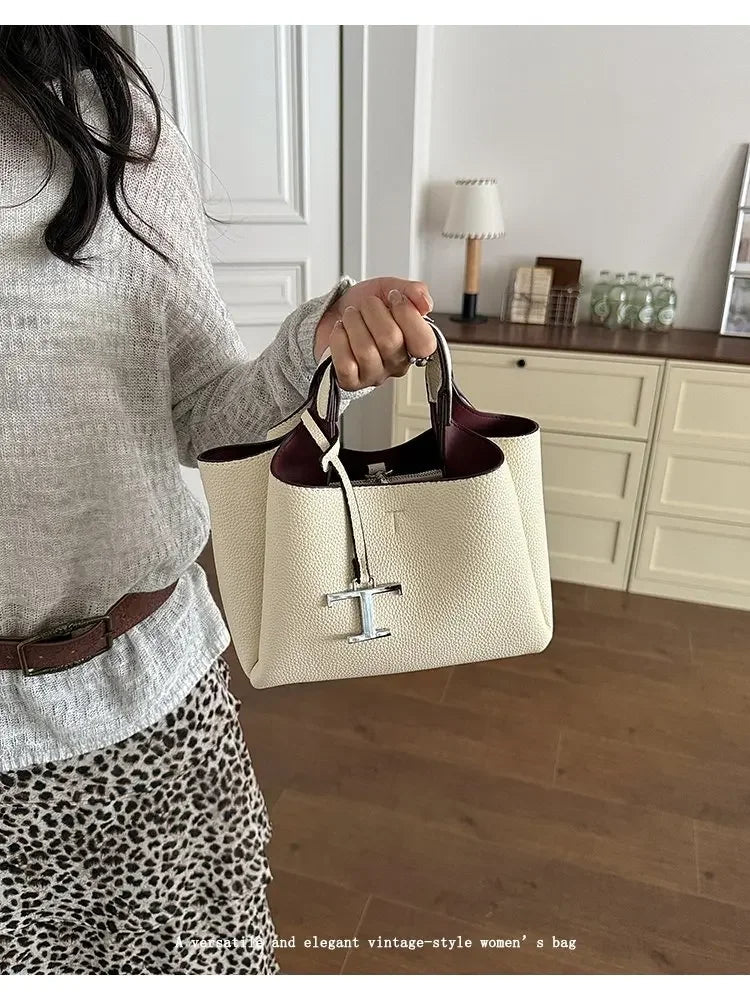 Diaper Tote Bag with Leather-Look Finish, Top Handles and Long Shoulder Strap, Vintage-Style Baby Essentials Handbag for Moms and Everyday Outings