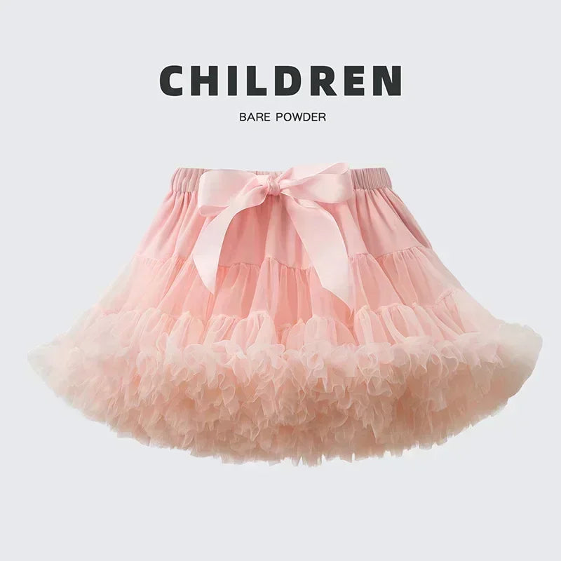 Girls Bow Waist Tutu Skirt with Fluffy Tulle Layers and Satin Lining, Adjustable Elastic Waist Pettiskirt for Birthdays, Dance and Dress Up