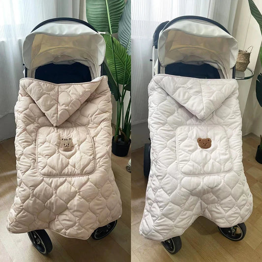 Baby Carrier Cover Cape with Hood, 80 x 85 cm Stroller Blanket for Supervised Outings in Coffee or Beige, Bear and Squirrel Options