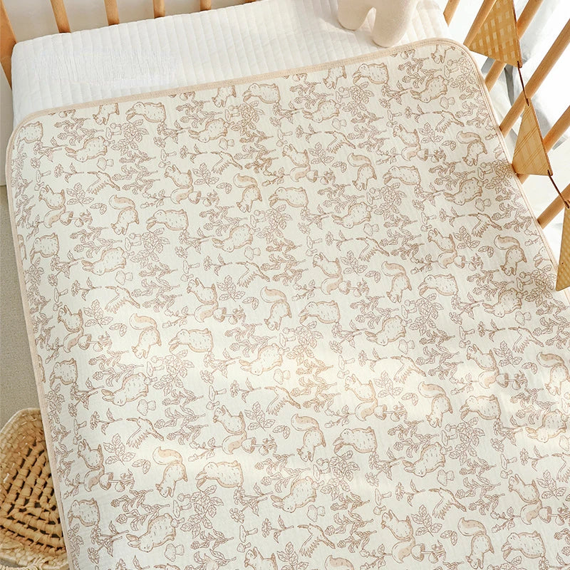 Washable Cotton Diaper Changing Mat, Large Waterproof Baby Changing Pad with Printed Designs for Everyday Nursery Diaper Care