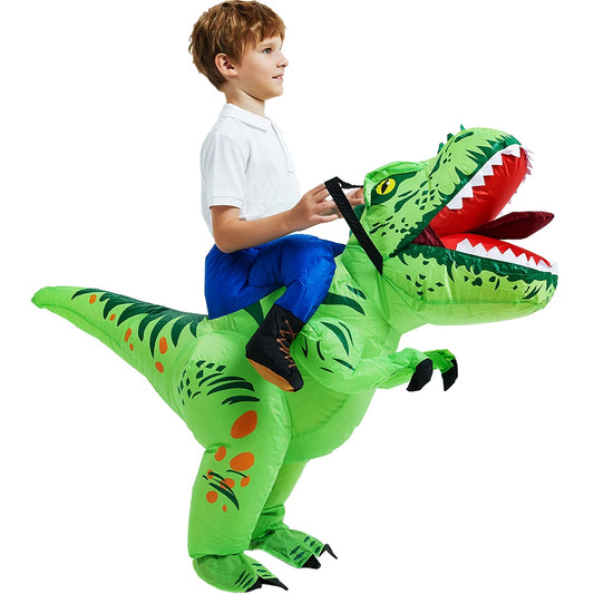 Inflatable Dinosaur Costume for Kids, Ride-On Style Dress-Up Outfit with Fan for Halloween, Birthday Parties and Holiday Cosplay