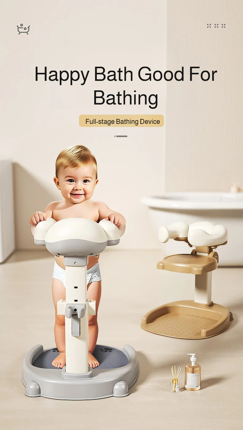 Adjustable Kids Shower Stand with Wraparound Support, Textured Base and Showerhead Holder, Gray or Brown Options for Adult-Supervised Bathing