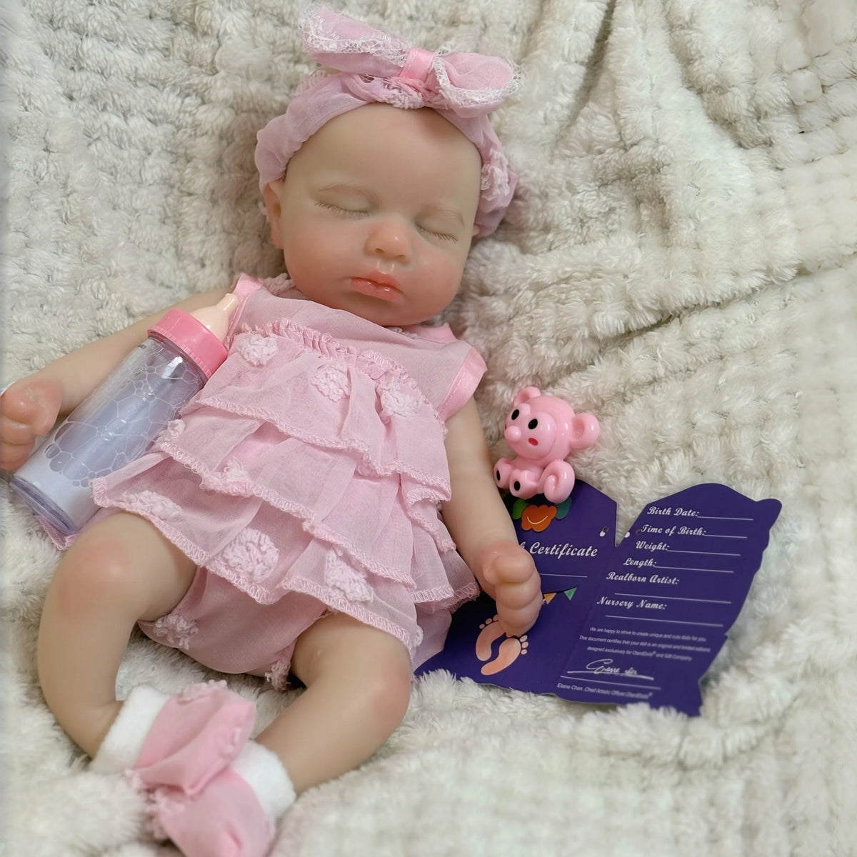Mini Silicone Reborn Baby Doll LouLou, 12–13 Inch Sleeping Boy or Girl with Painted Finish, Open-Mouth Design, Outfit, Bottle and Boxed Certificate