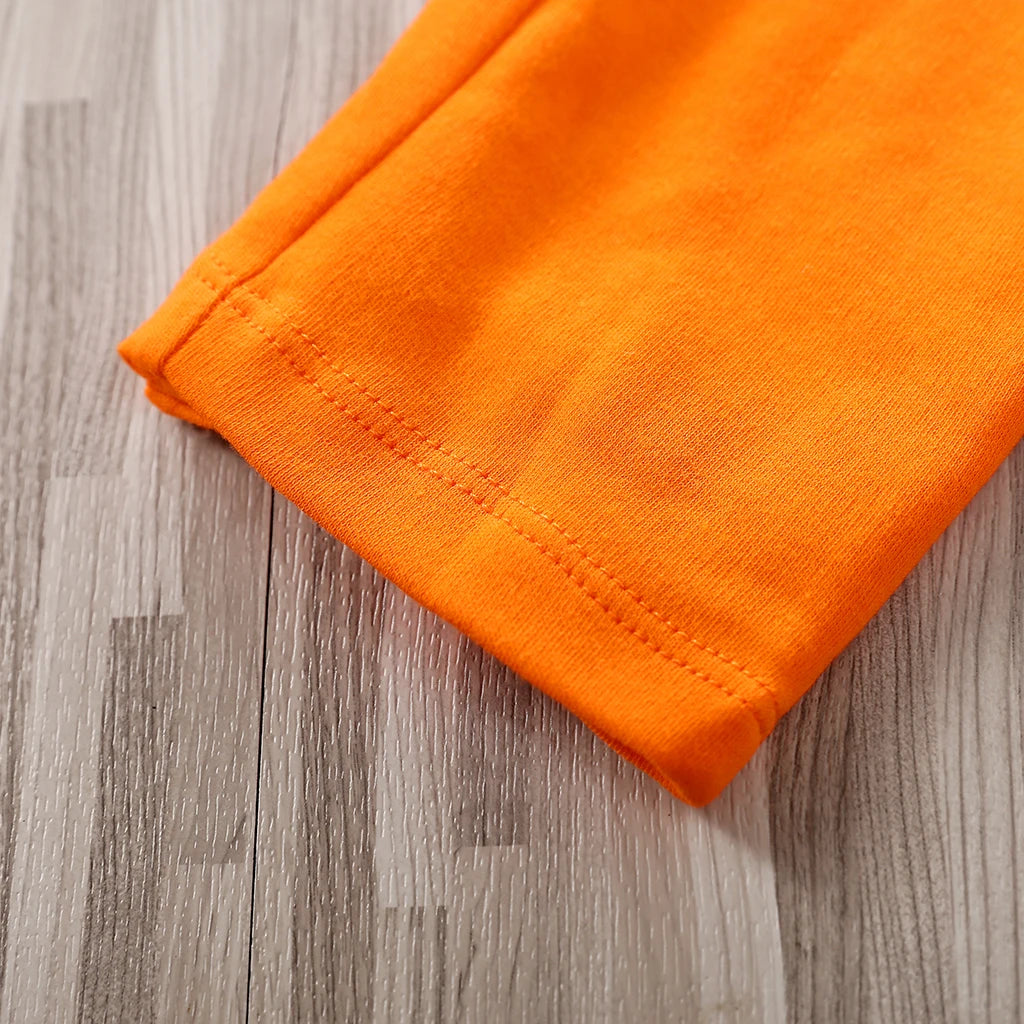 Orange Baby Romper with Training-Outfit Print, Contrast Long Sleeves and Snap Closures, Cotton One-Piece for Boys and Girls, Sizes 0-18M