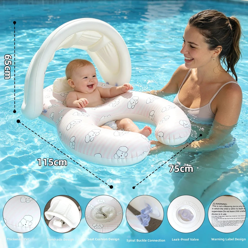 Parent-Child Double-Seat Inflatable Pool Float with Sun Canopy, Two-Seat Swim Ring for Supervised Family Water Play, WDF0752 or WDF0753