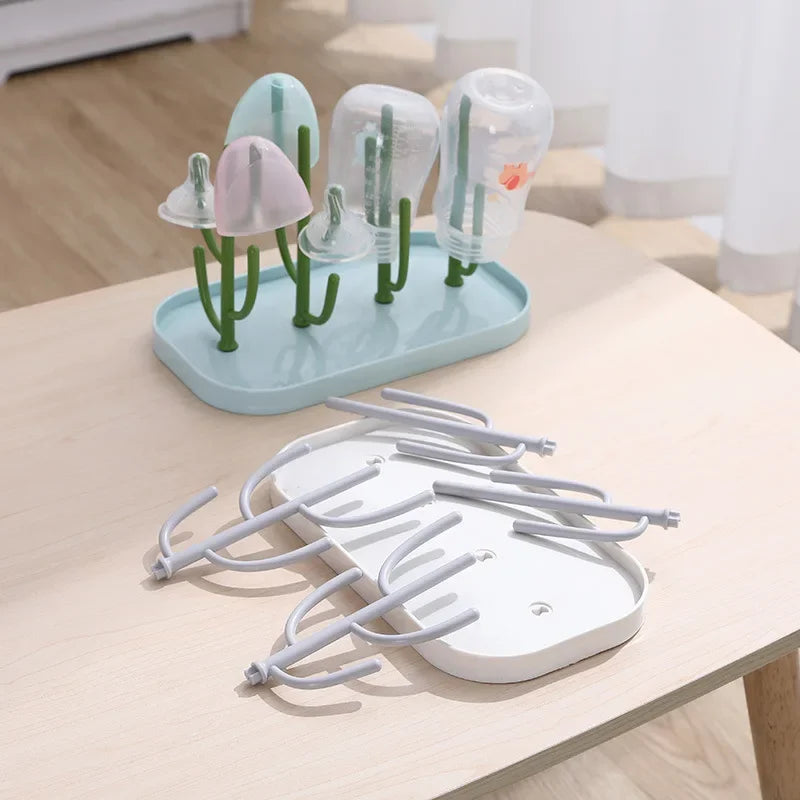 Detachable Baby Bottle Drying Rack with Branch Holders and Water Catch Tray, ABS and PP Countertop Drainer for Bottles and Feeding Accessories