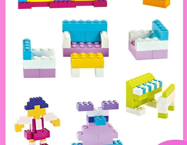 Creative Building Brick Set, 300 or 500 Colorful DIY Pieces for Open-Ended Construction, City Scenes, Counting and Shape Sorting Play
