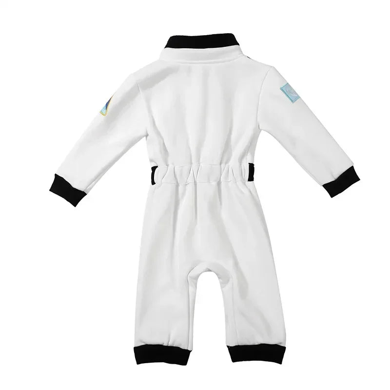 Toddler Astronaut Costume with Long Sleeves, Embroidered Space Details and White Bodysuit Styling for Baby Halloween Photos and Costume Parties