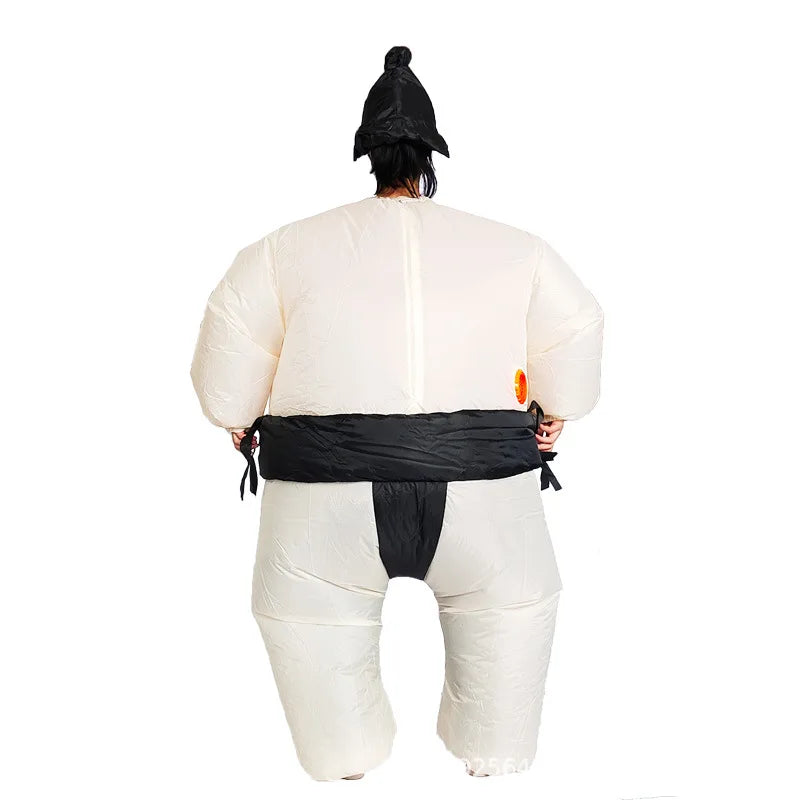 Inflatable Sumo Costume for Kids and Adults, Oversized Wrestler-Style Blow-Up Suit with Colorful Belt Design for Halloween and Cosplay Parties