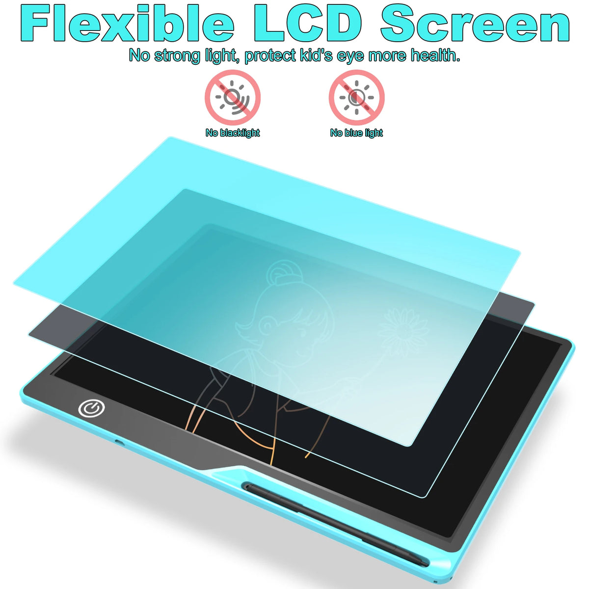 Rechargeable LCD Writing Tablet for Kids, 16 or 20 Inch Color Drawing Board with Screen Lock, Erase Button and Stylus for Learning and Memos