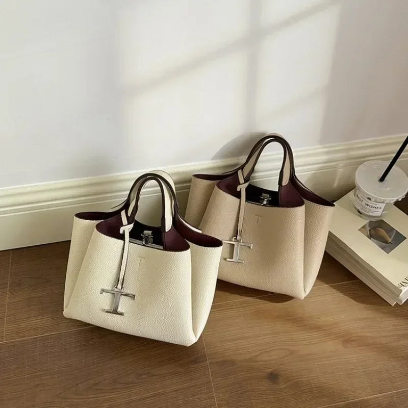 Diaper Tote Bag with Leather-Look Finish, Top Handles and Long Shoulder Strap, Vintage-Style Baby Essentials Handbag for Moms and Everyday Outings