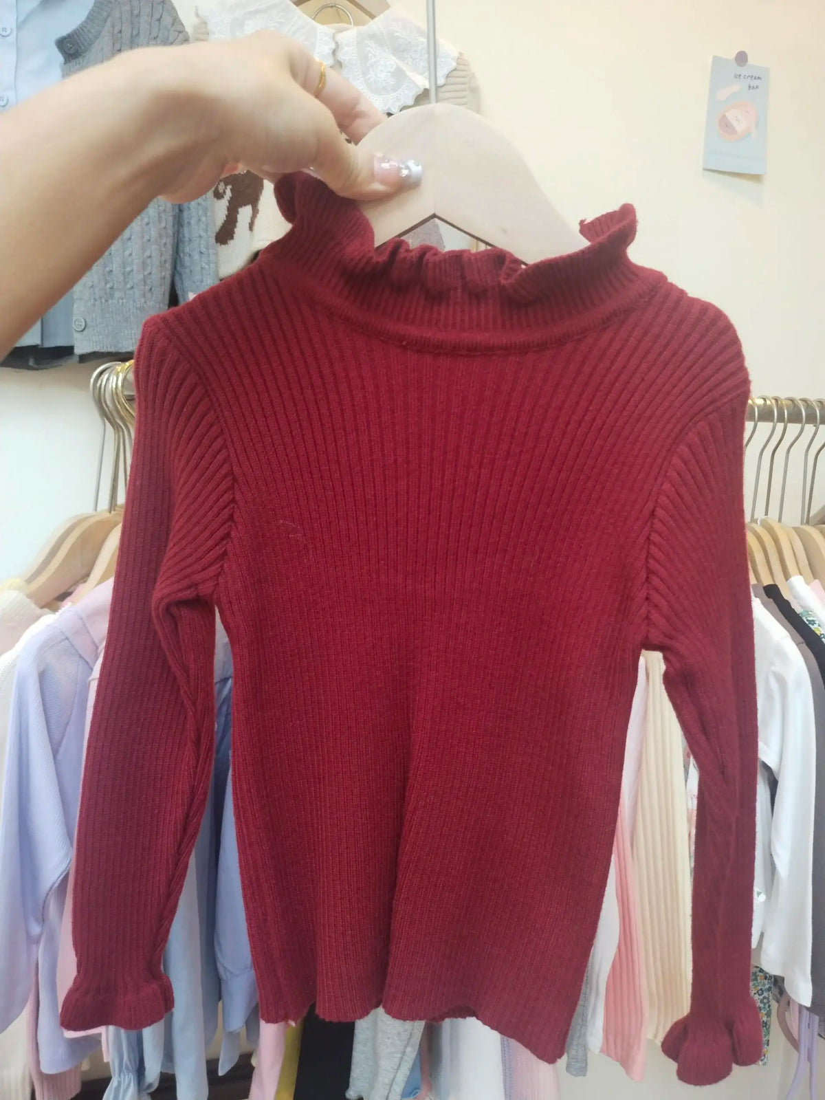 Toddler Lettuce Edge Sweater, Ribbed Knit Mock Neck Pullover with Long Sleeves for Boys and Girls, Six Solid Colors, Sizes 12-18M to 6-7Y
