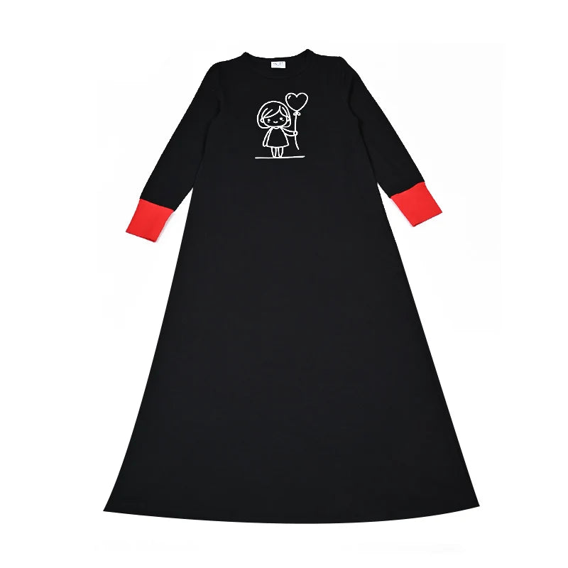 Kids Matching Pajamas with Red Cuffs and White Character Graphics, Black Sibling Outfit Styles with Two-Piece Sets, Nightgown and Footie Options