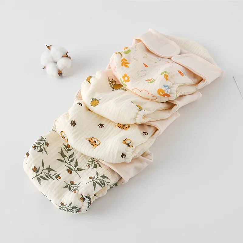 Baby Wrap Cloth Diaper with Adjustable Waist Tabs, Reusable Cotton Nappy in Animal and Rainbow Prints, Single-Piece Infant Changing Essential