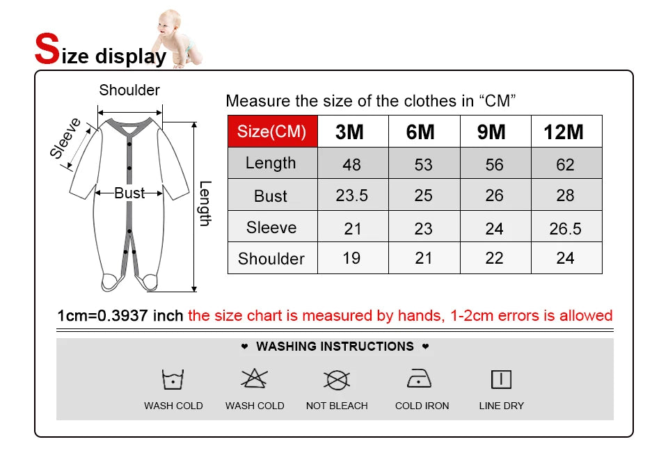 Baby Footed Jumpsuits 3-Pack, 100% Cotton Long Sleeve Cartoon Rompers for Newborn Boys and Girls, Fall and Winter Everyday Outfits