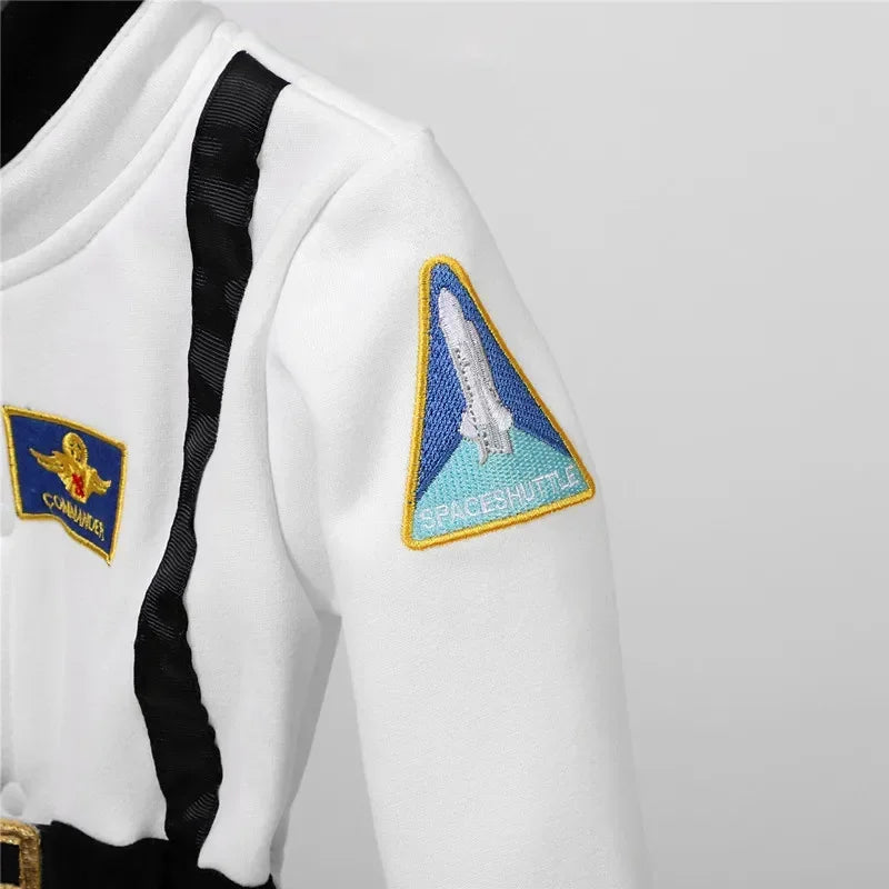 Toddler Astronaut Costume with Long Sleeves, Embroidered Space Details and White Bodysuit Styling for Baby Halloween Photos and Costume Parties