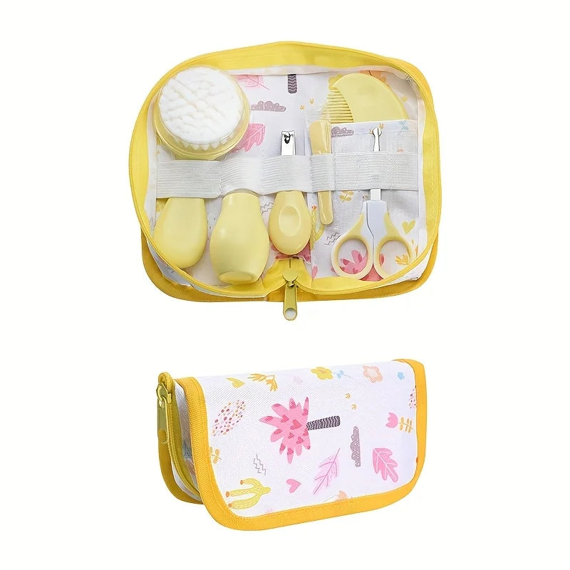 6-Piece Baby Care Kit with Animal-Print Portable Bag, Hair Brush, Comb, Nail Clipper, File, Scissors and Nasal Aspirator for Home and Travel