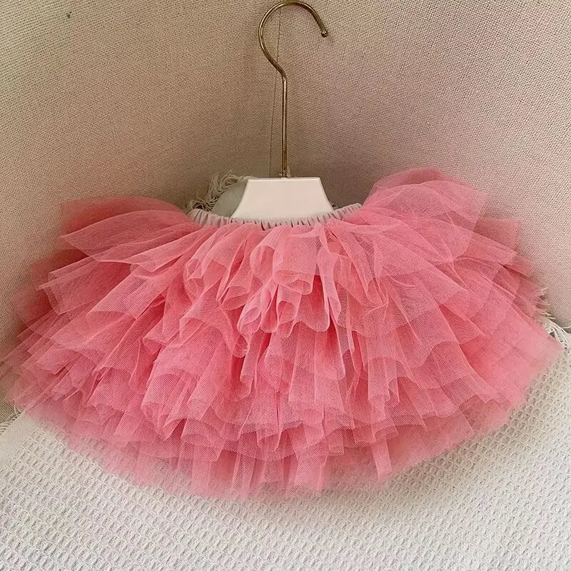 Tiered Tulle Tutu Skirt for Toddler and Little Girls with Gathered Waistband, Fluffy Solid Color Pettiskirt for Birthdays, Dance and Dress-Up