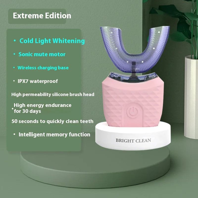Adult U-Shaped Electric Toothbrush with Four Brushing Modes, Blue-Light Feature and Wireless Charging Design for Daily Oral Care