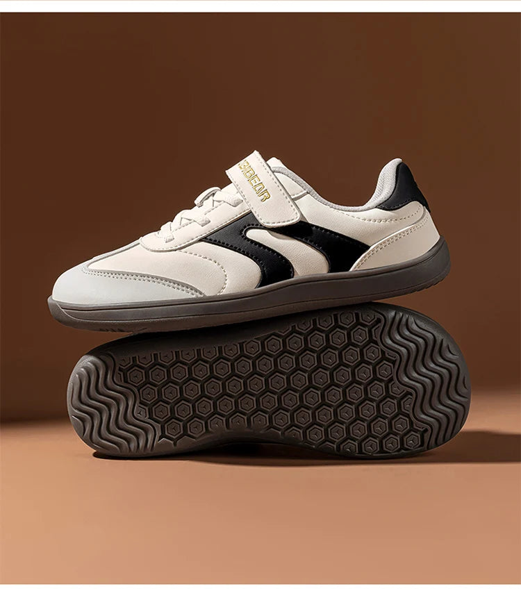 Big Kids Barefoot Sneakers by HOBIBEAR with Wide Toe Box, Zero-Drop Rubber Sole, Hook-and-Loop Strap and Artificial Leather Upper for Everyday Walking