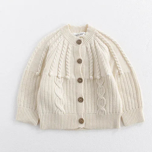 Contrast-Trim Ruffle Collar Baby Girl Cardigan Styles with Button Front and Long Sleeves, Infant and Toddler Knit Sweater Options in Sizes 3M-3T
