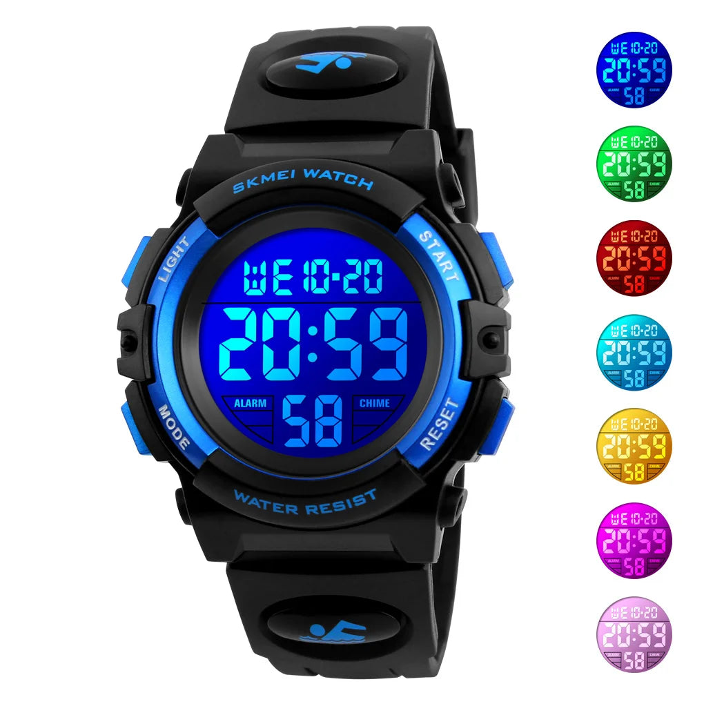 Kids Digital Sports Watch, SKMEI LED Chronograph Wristwatch with 5Bar Water Resistance, Round Display and PVC Buckle Strap for Boys and Girls