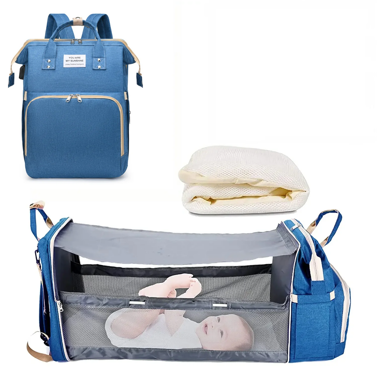 Diaper Backpack with USB Port and Fold-Out Changing Station, Type 1 and Type 3 Baby Essentials Bag with Organized Storage for Moms and Dads