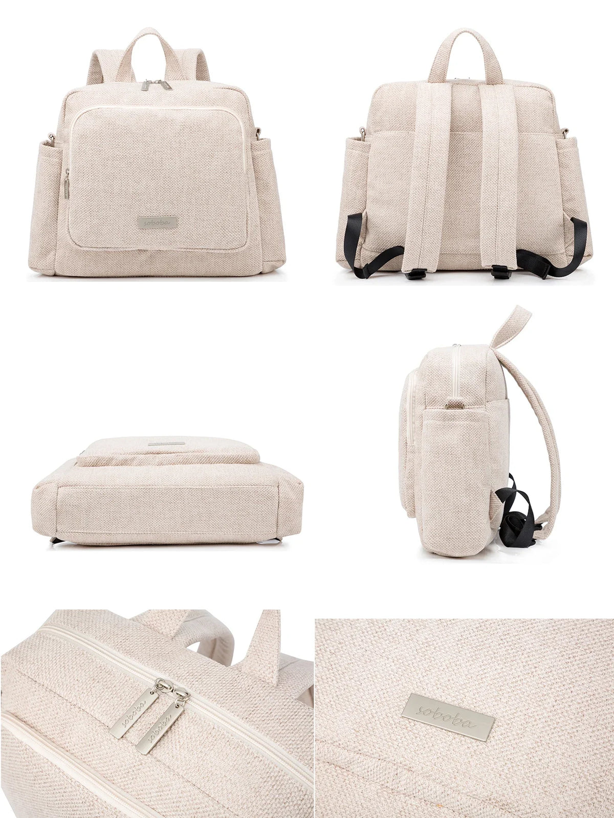 Diaper Bag Backpack with Wide Front Zip Pocket, SOBOBA Baby Essentials Organizer with Side Pockets and Top Handle, 34 x 32 x 12 cm