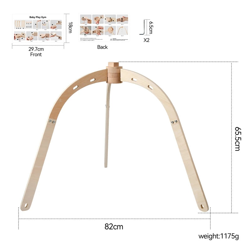 Baby Gym Hanging Toys in Wood and Cotton with Animal, Star and Moon Pendant Designs, Individual or Set Options for Supervised Play