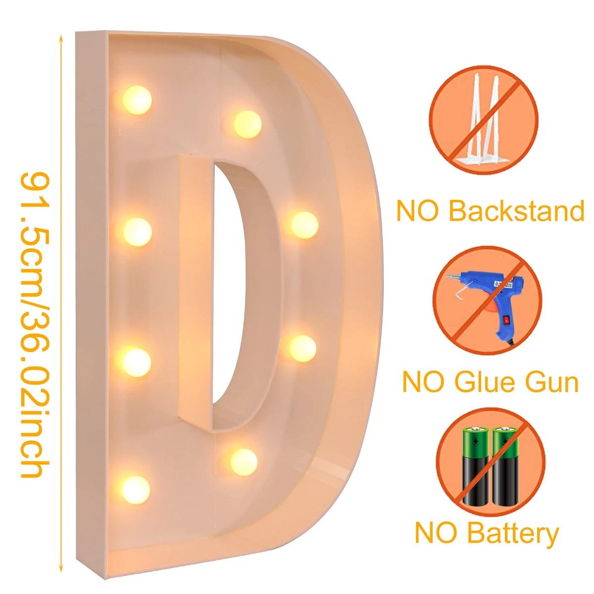 Giant Marquee Letter Frame Box, 91.5cm LED Light-Style Alphabet Display for DIY Names, Baby Showers, First Birthdays and Wedding Party Decor