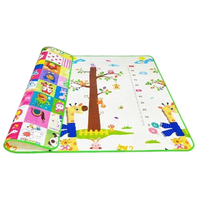 Double-Sided Baby Floor Mat with Animal and Scene Prints, Foldable Foam Crawling Rug in Five Size and Thickness Options for Supervised Play