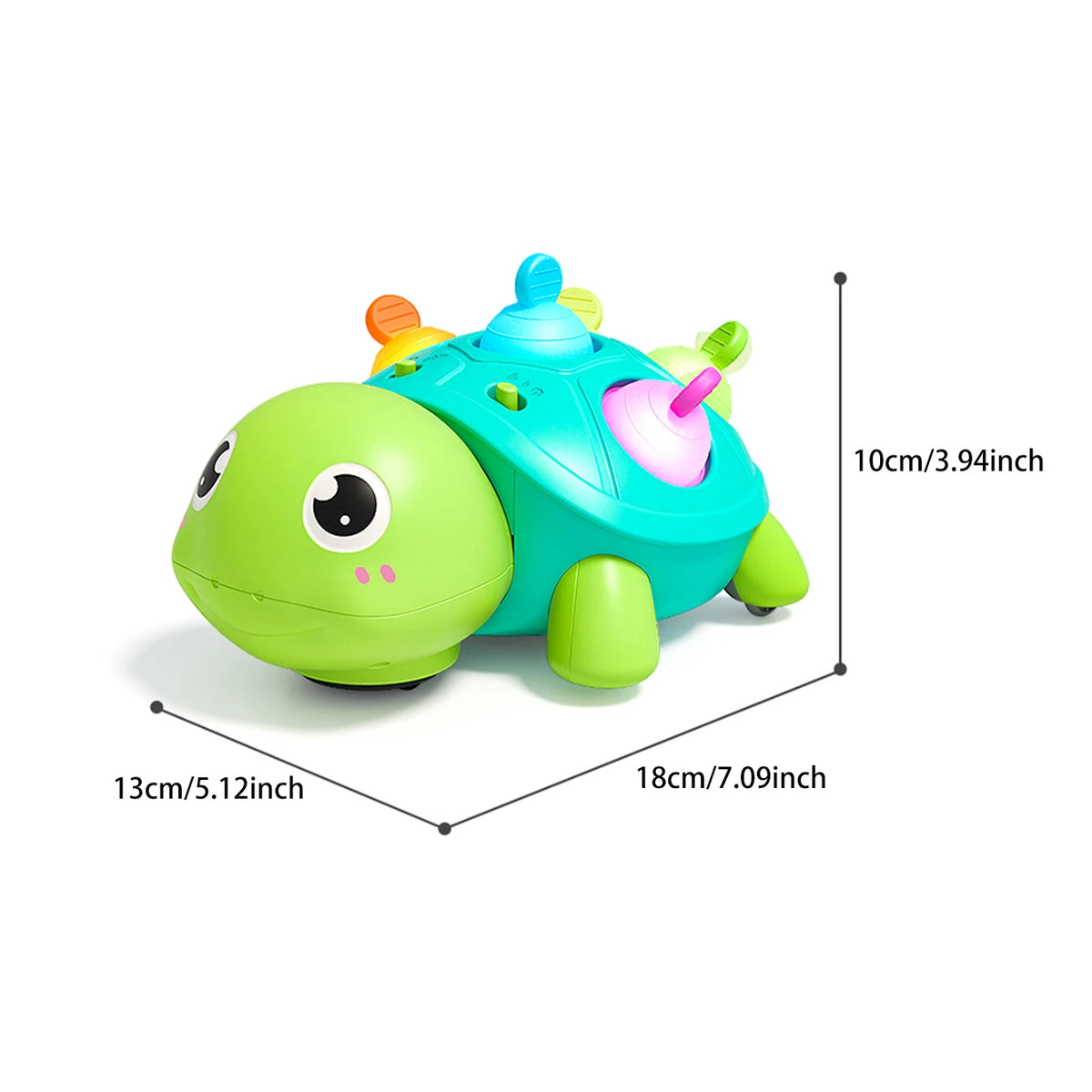Crawling Turtle Toy with Lights and Sound, Colorful Press-and-Pop Shell Activity Toy for Supervised Baby Floor Play and Gift Giving